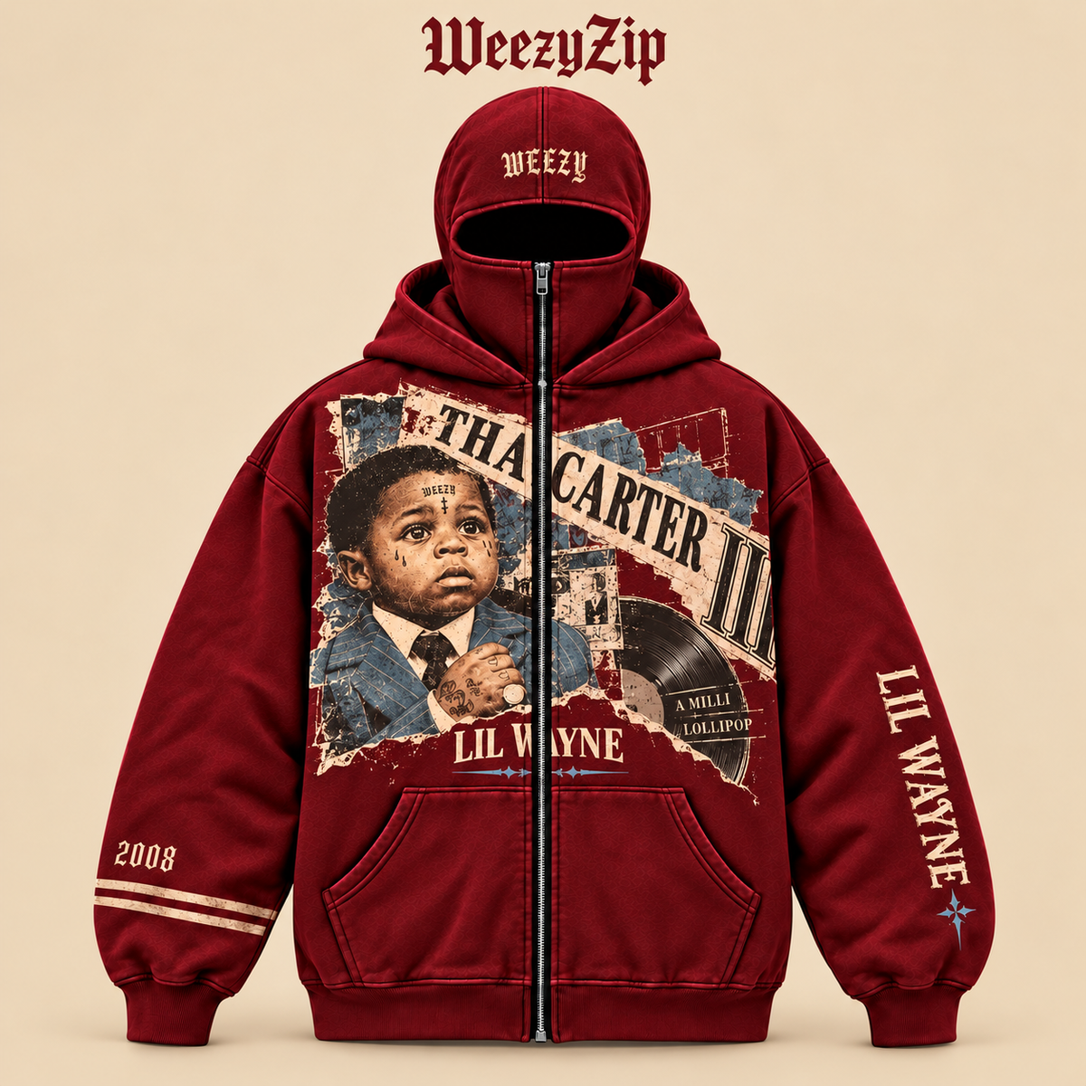 WeezyZip Full Zip Balaclava Hoodie - front view